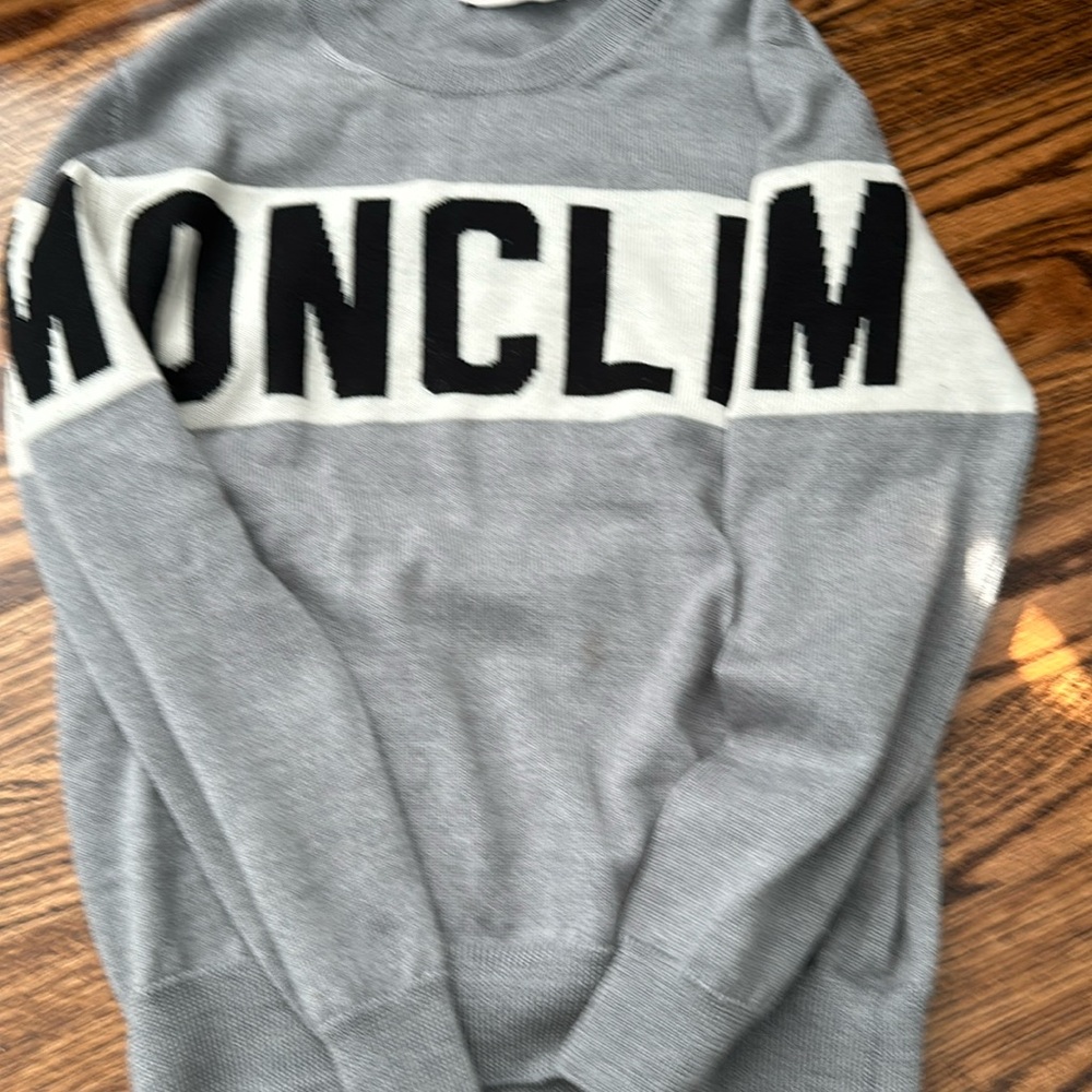 Moncler Gray and White Logo Sweater
